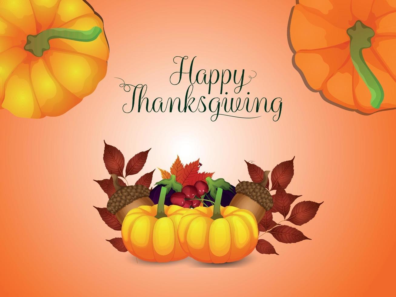 Happy thanksgiving day invitation greeting card with vector autumn leaf and pumpkin