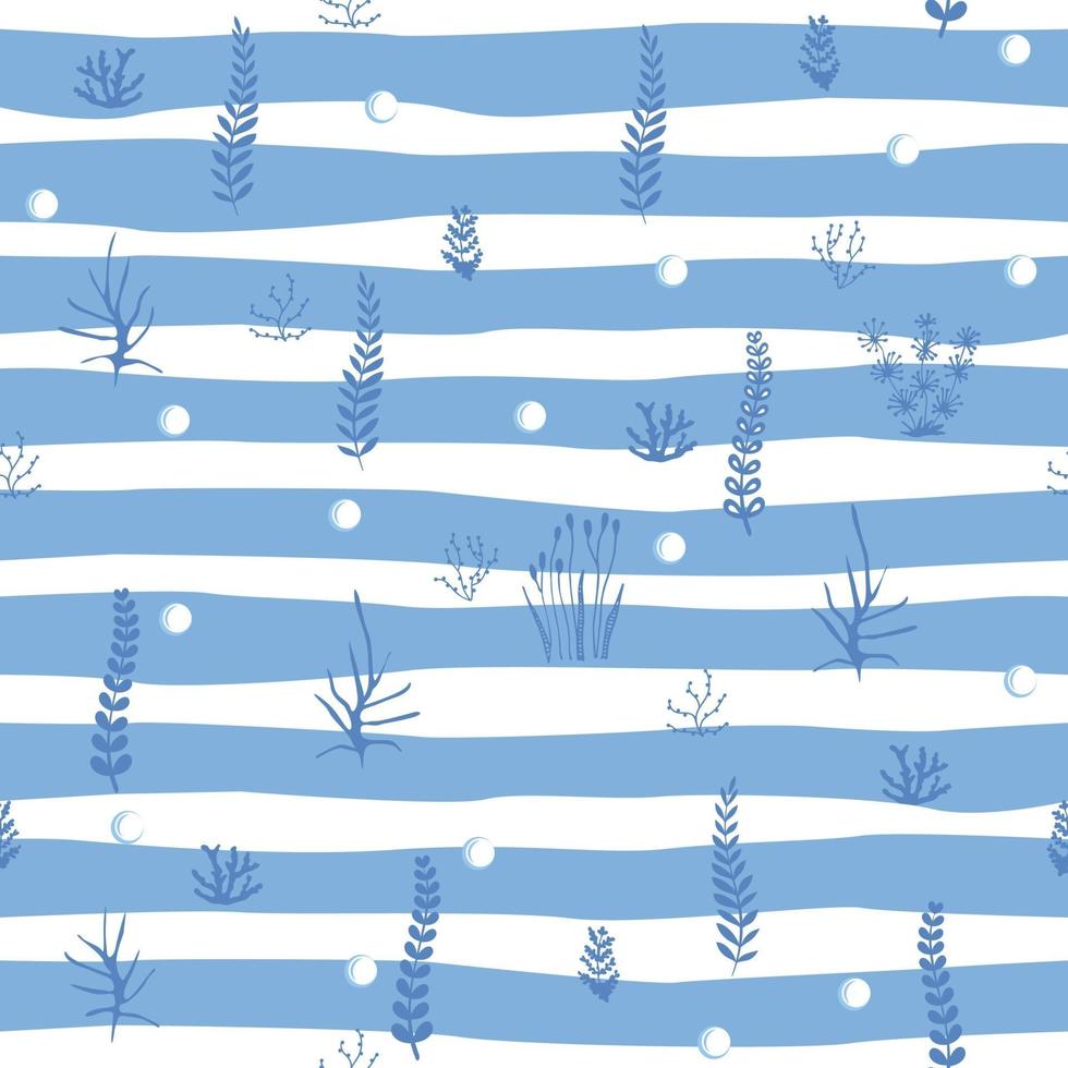 Hand drawn nautical seamless pattern. Seaweed seamless. vector