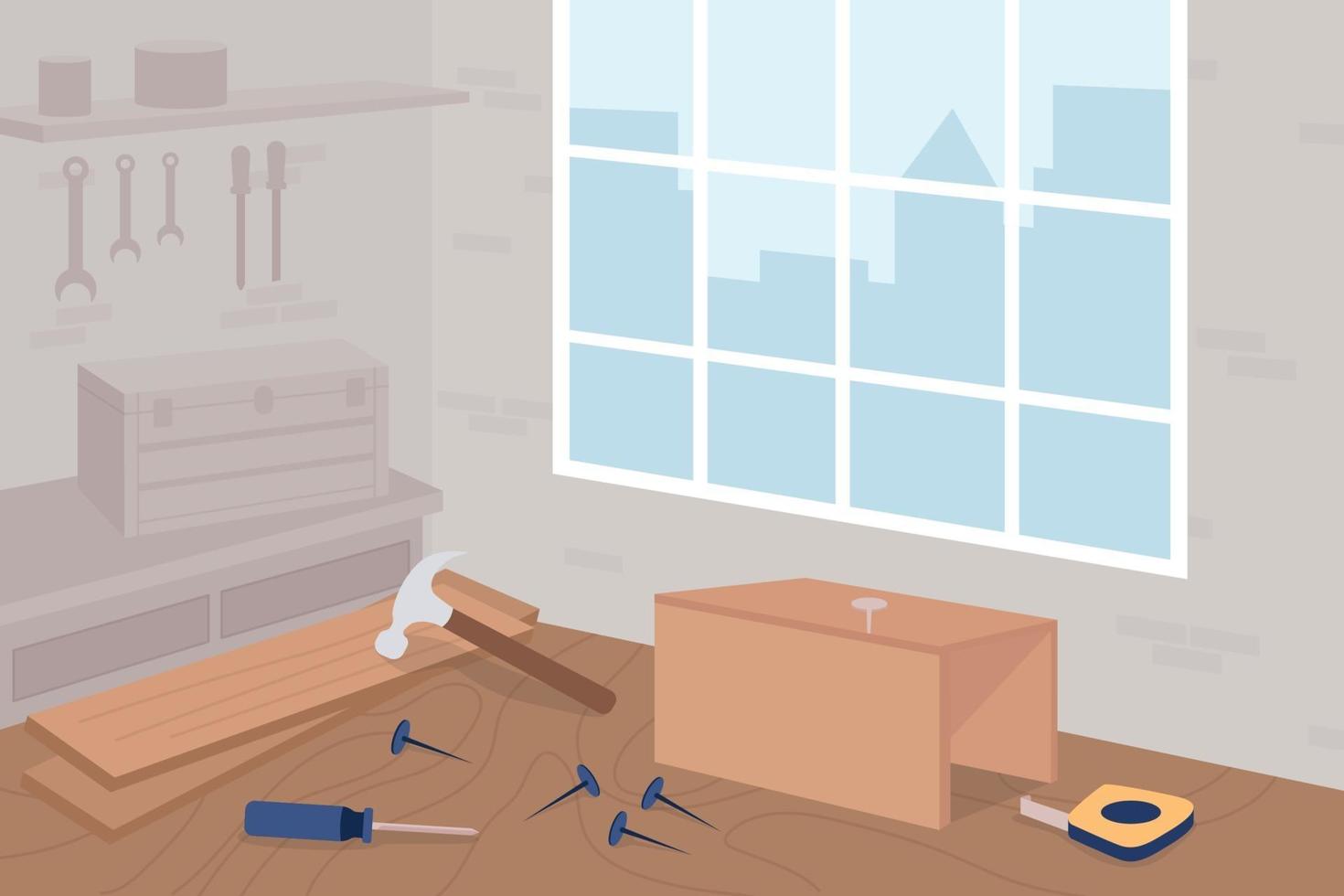 Carpentry workshop class flat color vector illustration