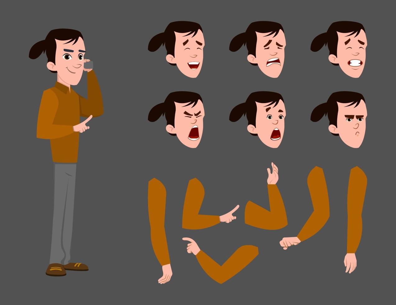 cartoon businessman set character for animation or motion with different facial emotions and hands. vector