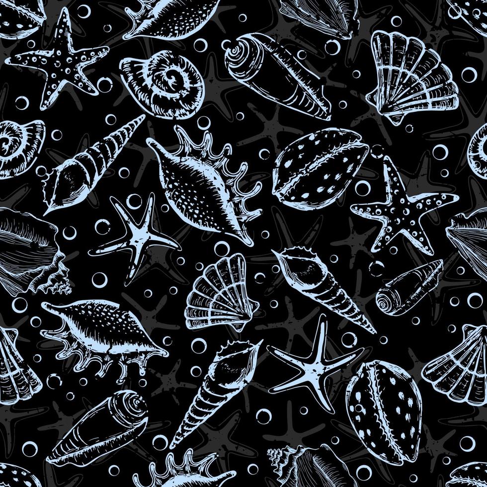 Hand drawn sea shells seamless collection. Marine illustration shell. Ideal for fabric, wallpaper, wrapping paper, textile, bedding, t-shirt print. vector