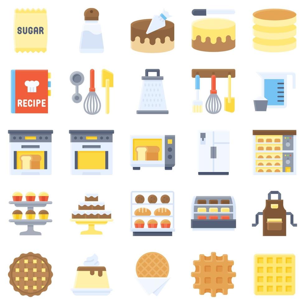 Bakery and baking related flat icon set 4 vector