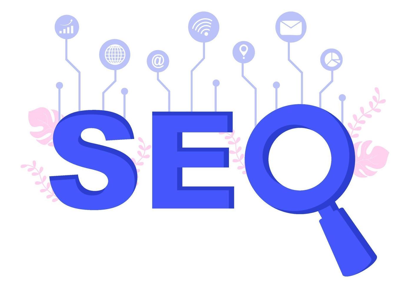 Ilustración de vector de optimización seo para motor de búsqueda, desarrollo de aplicaciones, páginas web y marcadores. página de destino o plantilla de banner