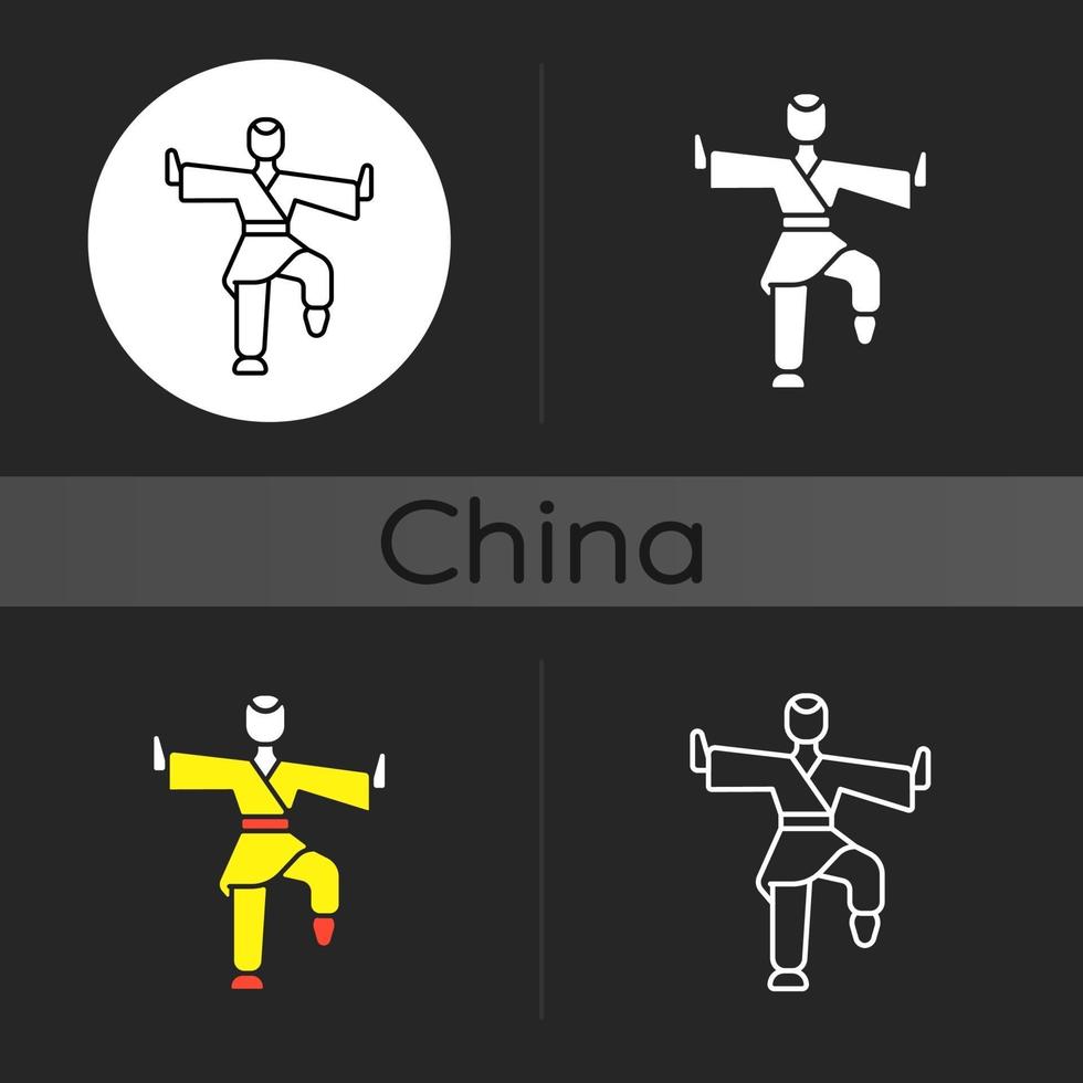 icono de tema oscuro de kung fu vector