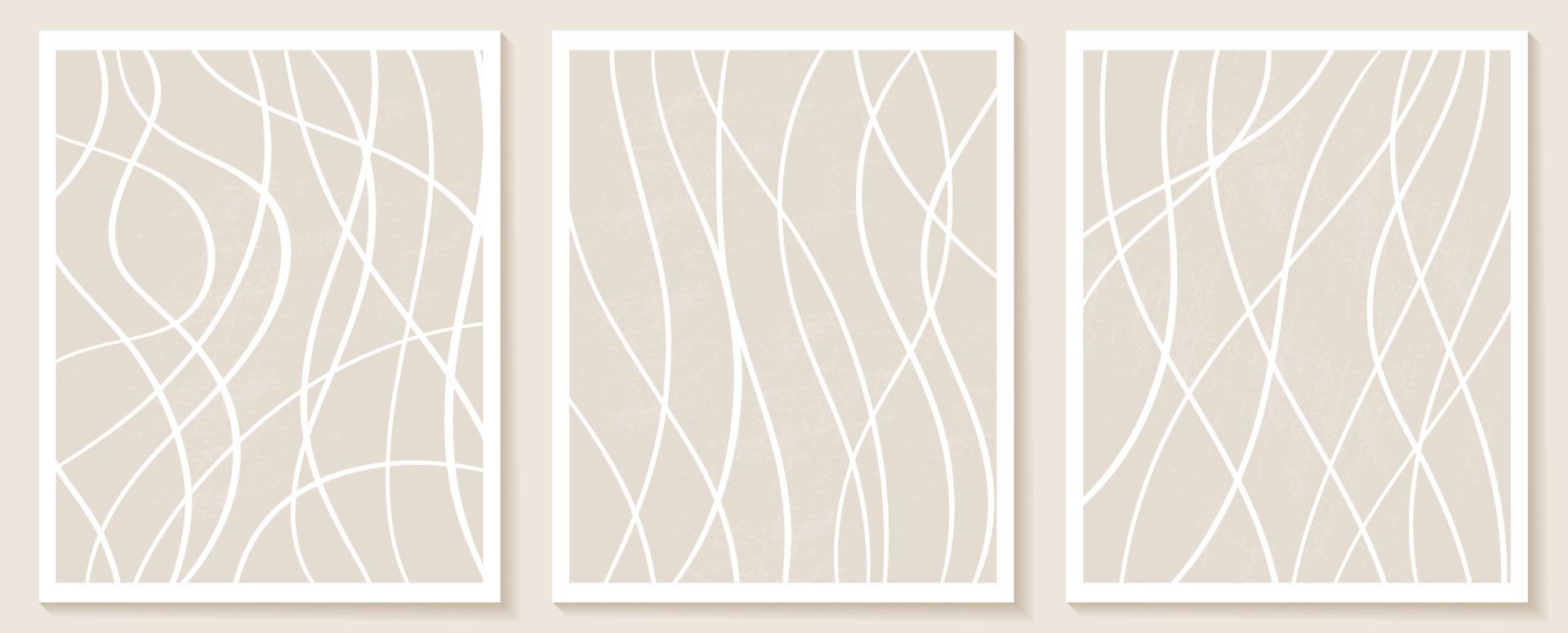 Aesthetic Contemporary templates with organic abstract shapes and line in nude colors. Pastel boho background in minimalist mid century style vector Illustration