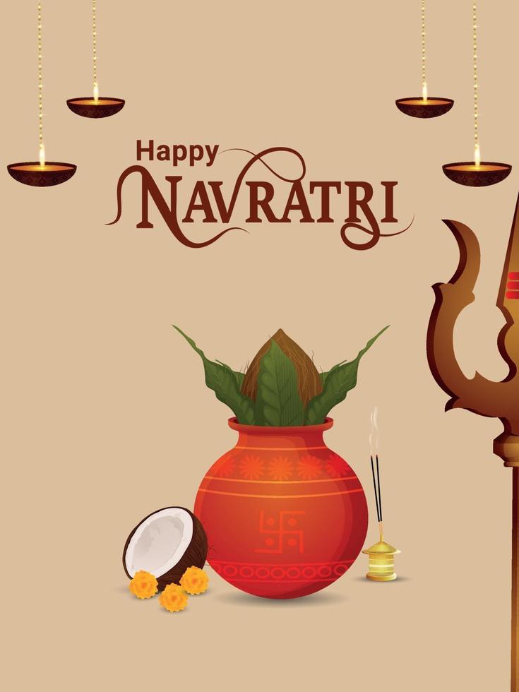 Happy navratri invitation party flat background with creative kalash vector