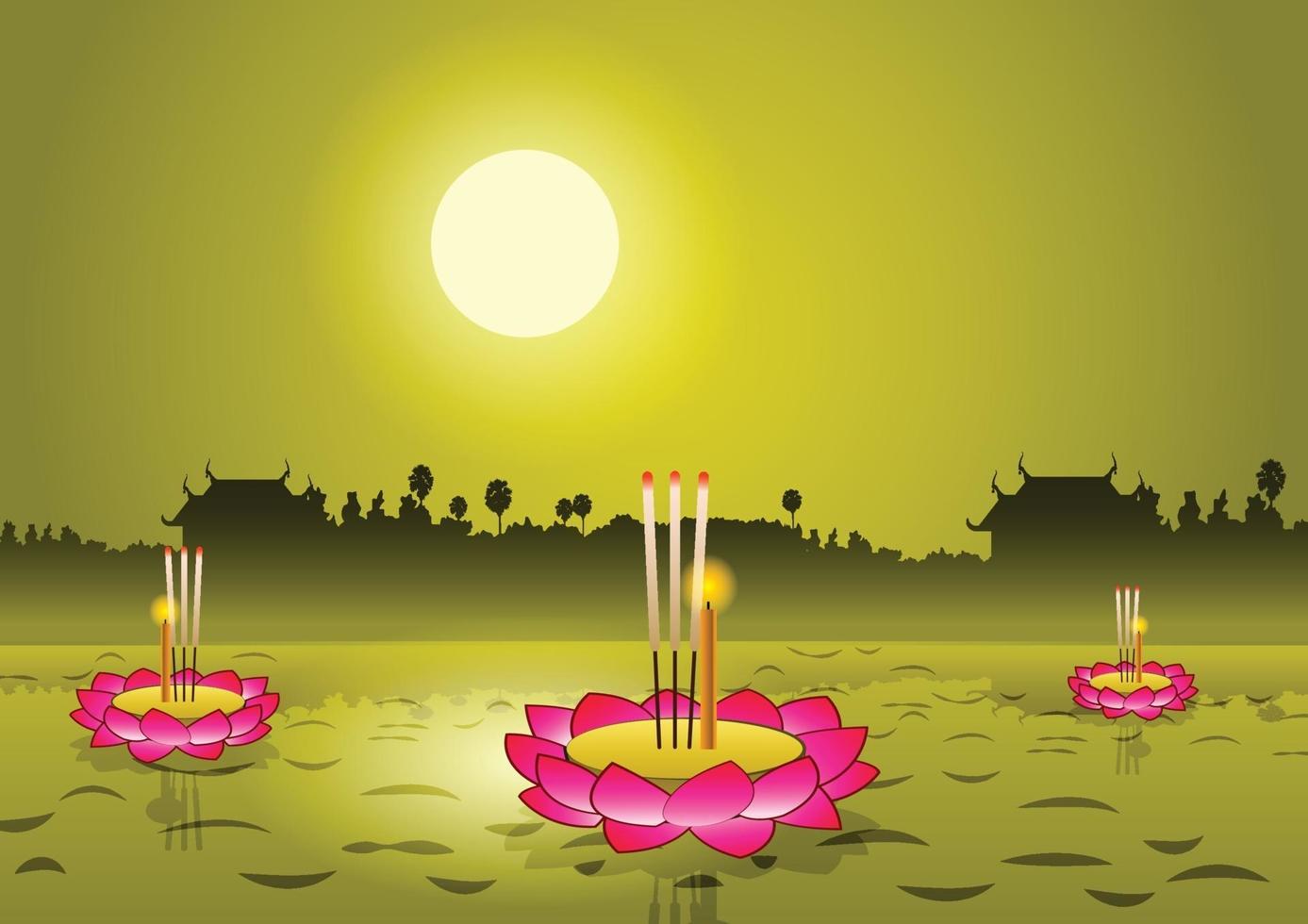 Loy Krathong festival in Thailand vector