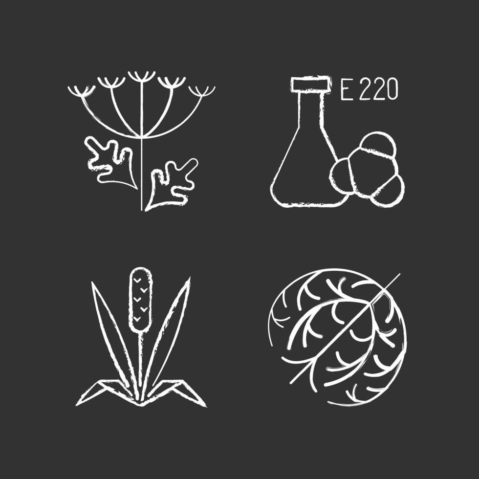 Allergens chalk white icons set on black background vector