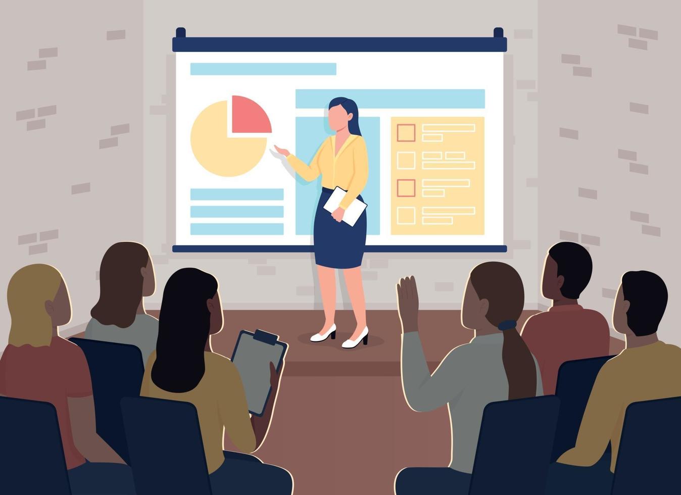 Marketing training conference flat color vector illustration