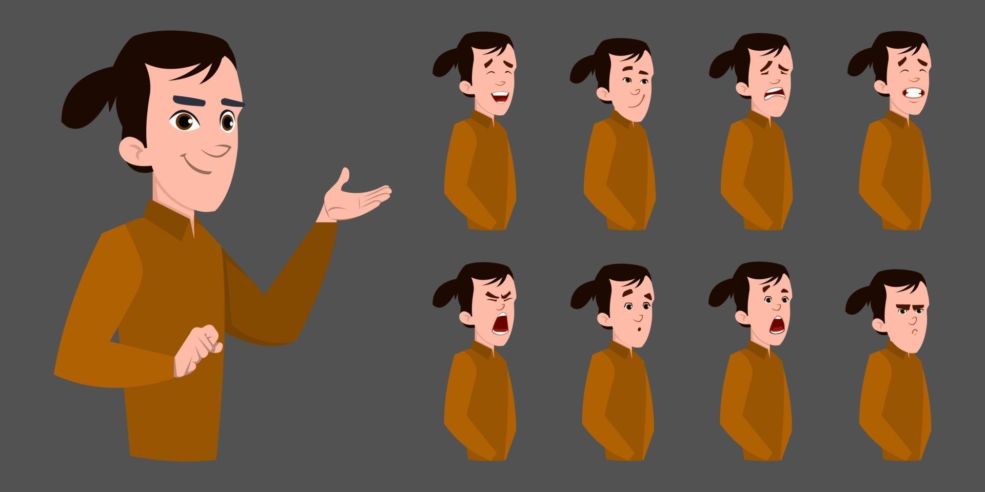 cartoon businessman character with various facial emotions. vector