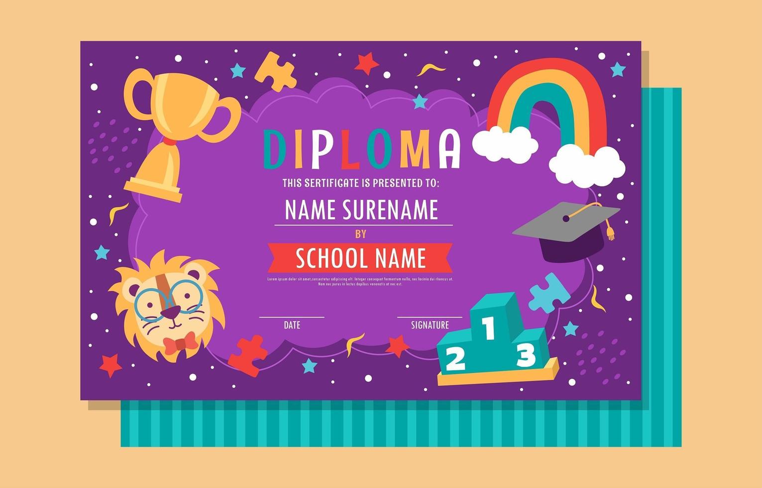 Kids School Certificate Template vector