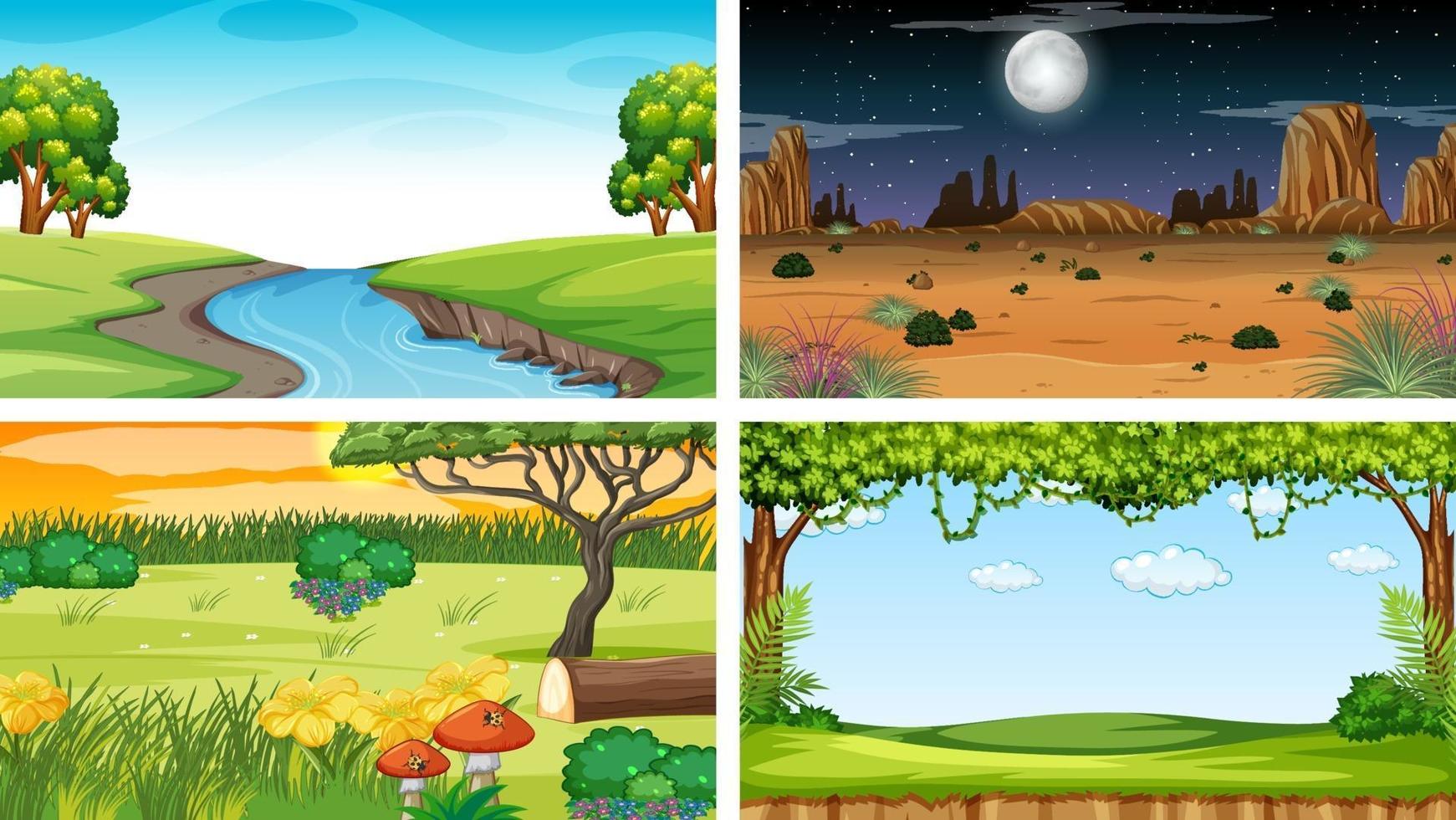 Four different scene of nature park and forest vector