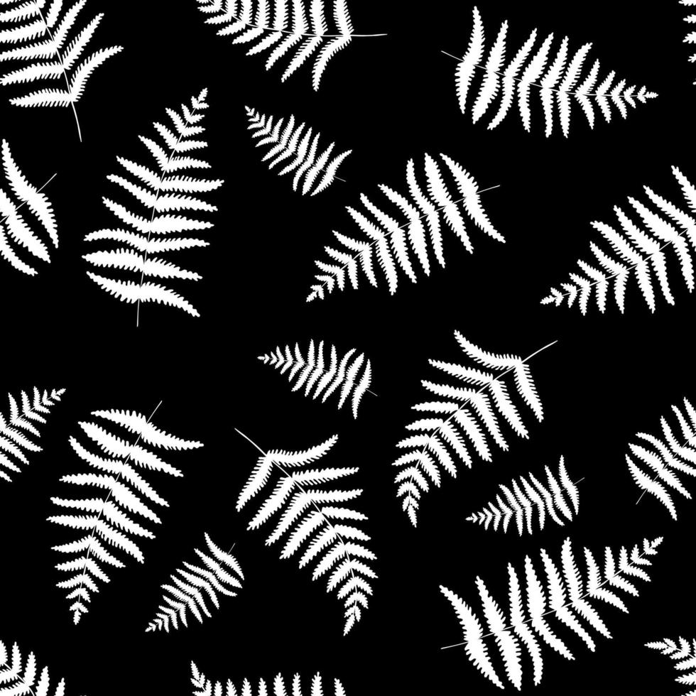 White fern leaves on a black background. Seamless pattern. Modern palm leaves. Ideal for branding, package, fabric and textile, wrapping paper. vector