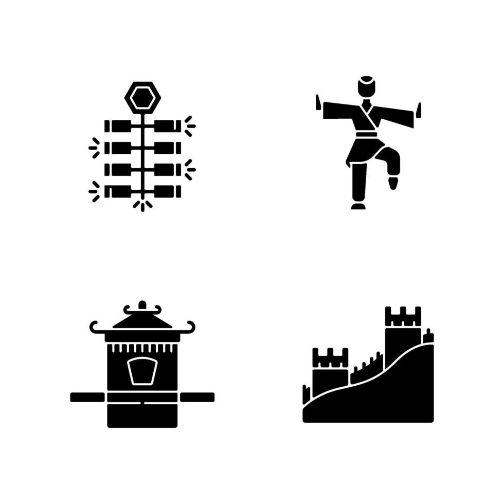 iconos de glifos negros tradicionales de china en espacio en blanco vector
