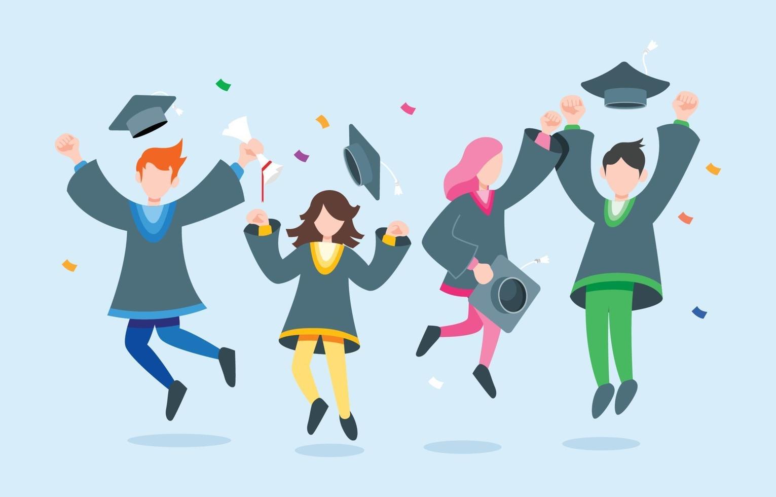 Students Celebrating Graduation Character Set vector