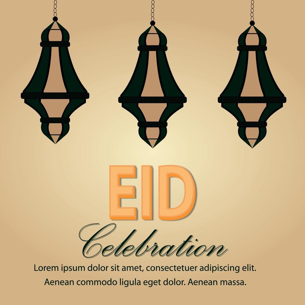 Flat design template of eid mubarak celebration greeting card with vector illustration