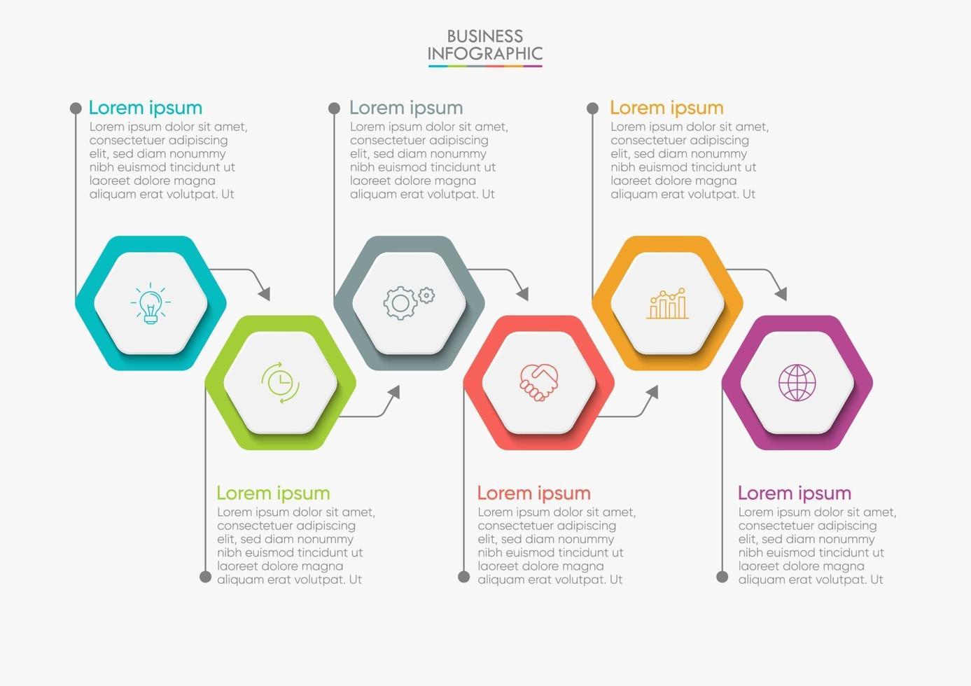 Plantilla de diseño de línea delgada infográfica con 6 opciones. vector