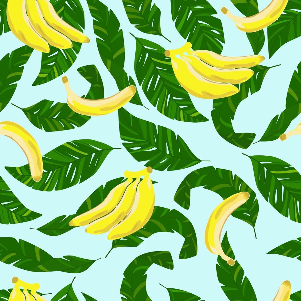 Tropical trendy seamless pattern with exotic palm leaves and sweet yellow bananas. Print for fabric, web and paper. vector