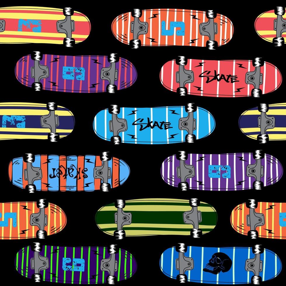 Seamless skateboard pattern. Seamless youth background with skateboard. Prints for t-shirts, textiles, children clothing. vector