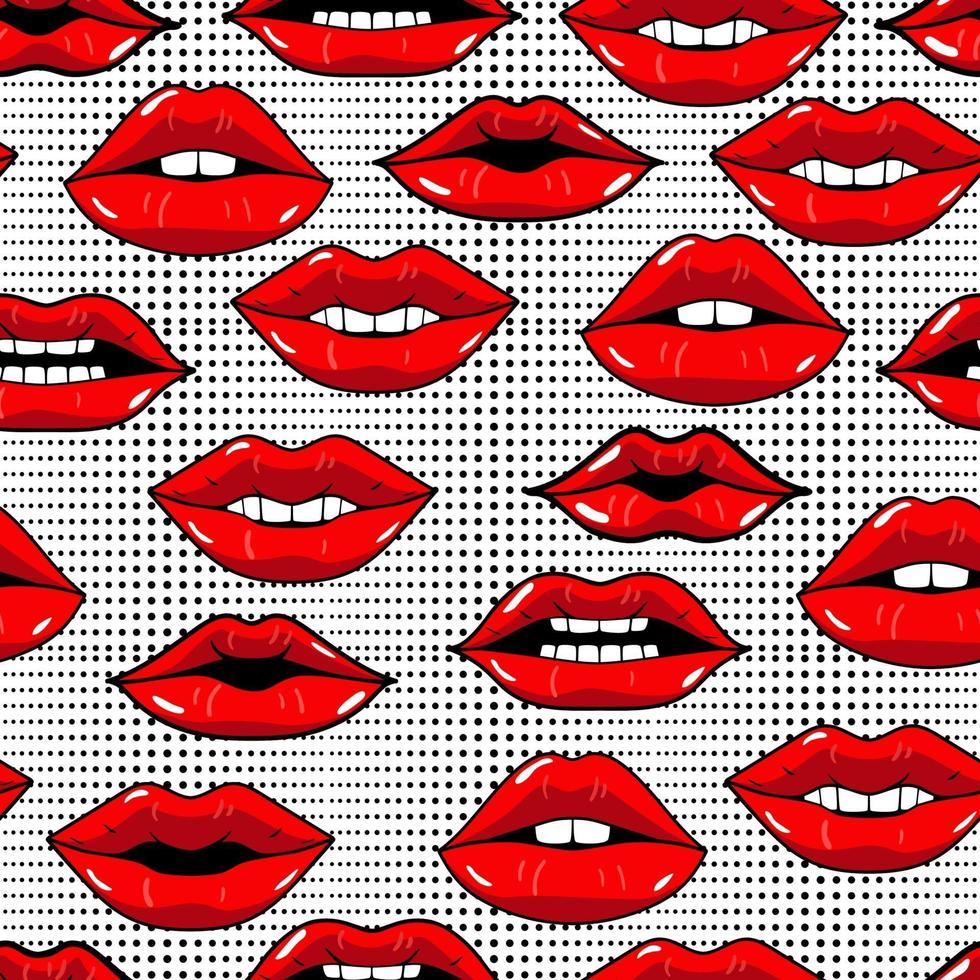 Seamless Pattern With Red Lips In Pop Art Style On Abstract Background With Dots Beauty Repeated Backdrop Girlish Wallpaper Dots And Kiss Lips Colorful Cartoon Style 2353839 Vector Art At Vecteezy