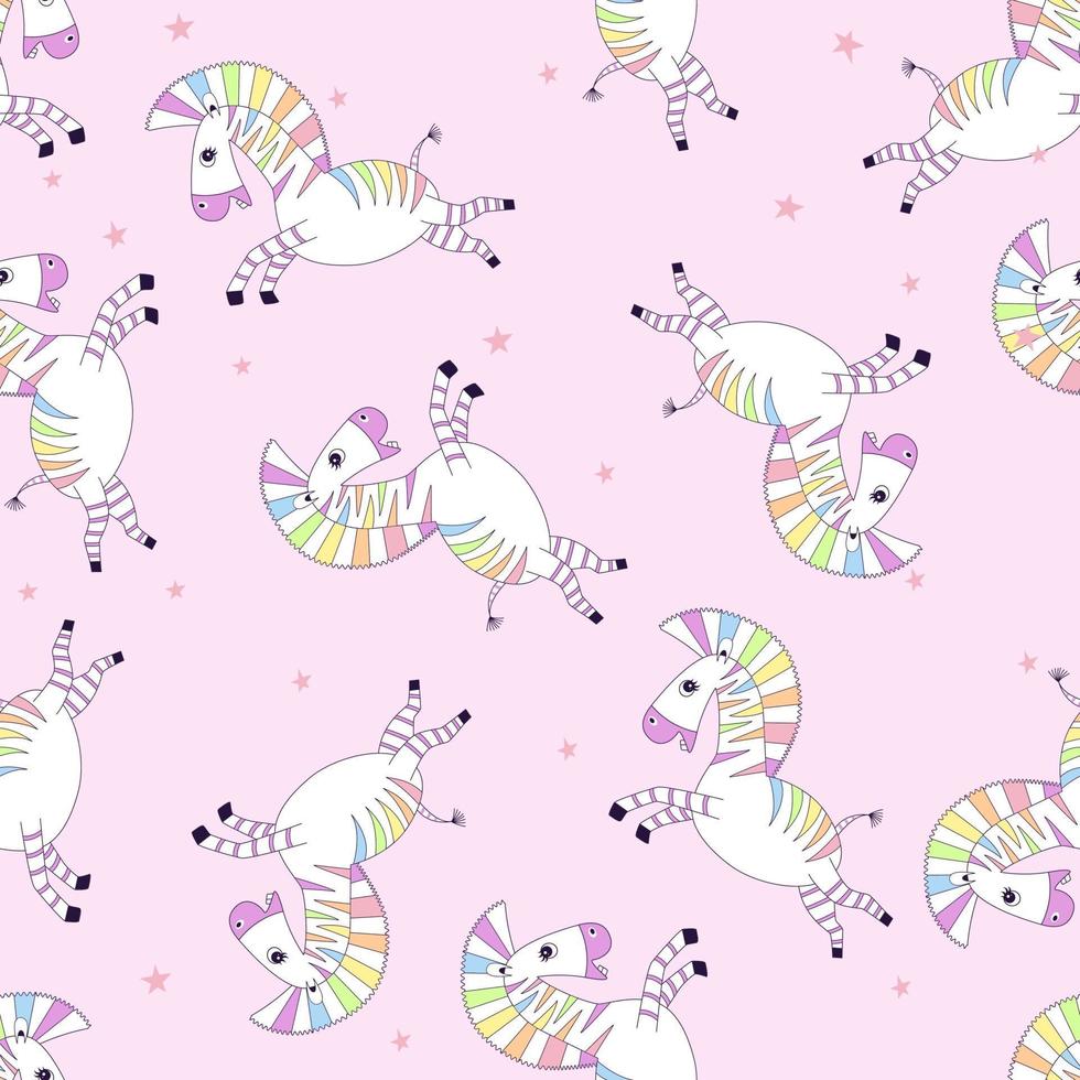Seamless pattern cartoon little cute baby zebra flying and smiling. Template design for fabric, envelope, for kids, holiday decor. vector