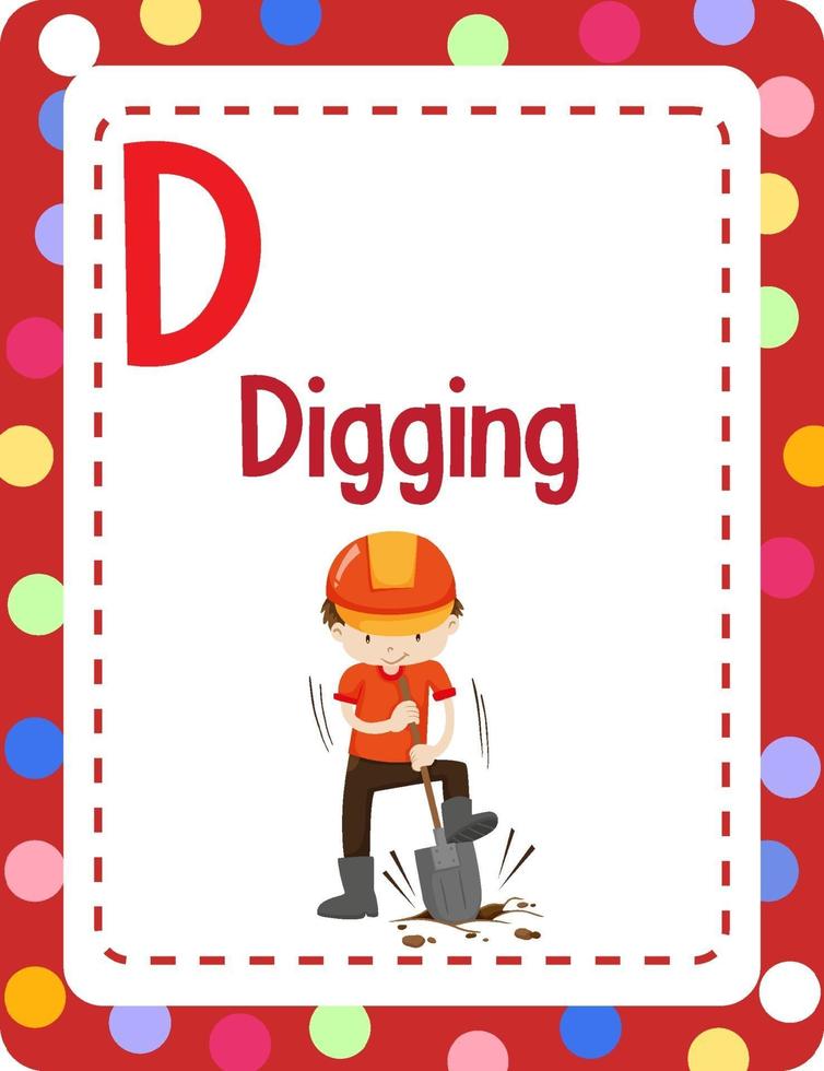 Alphabet flashcard with letter D for Digging vector