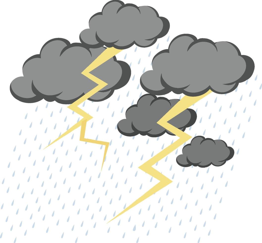 Cloud with rain and thunder on white background vector