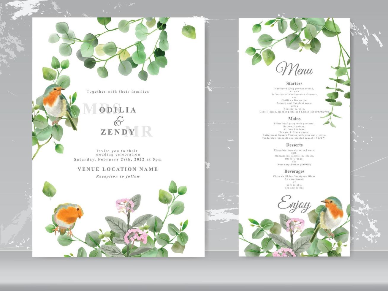 wedding invitation card set beautiful floral watercolor vector