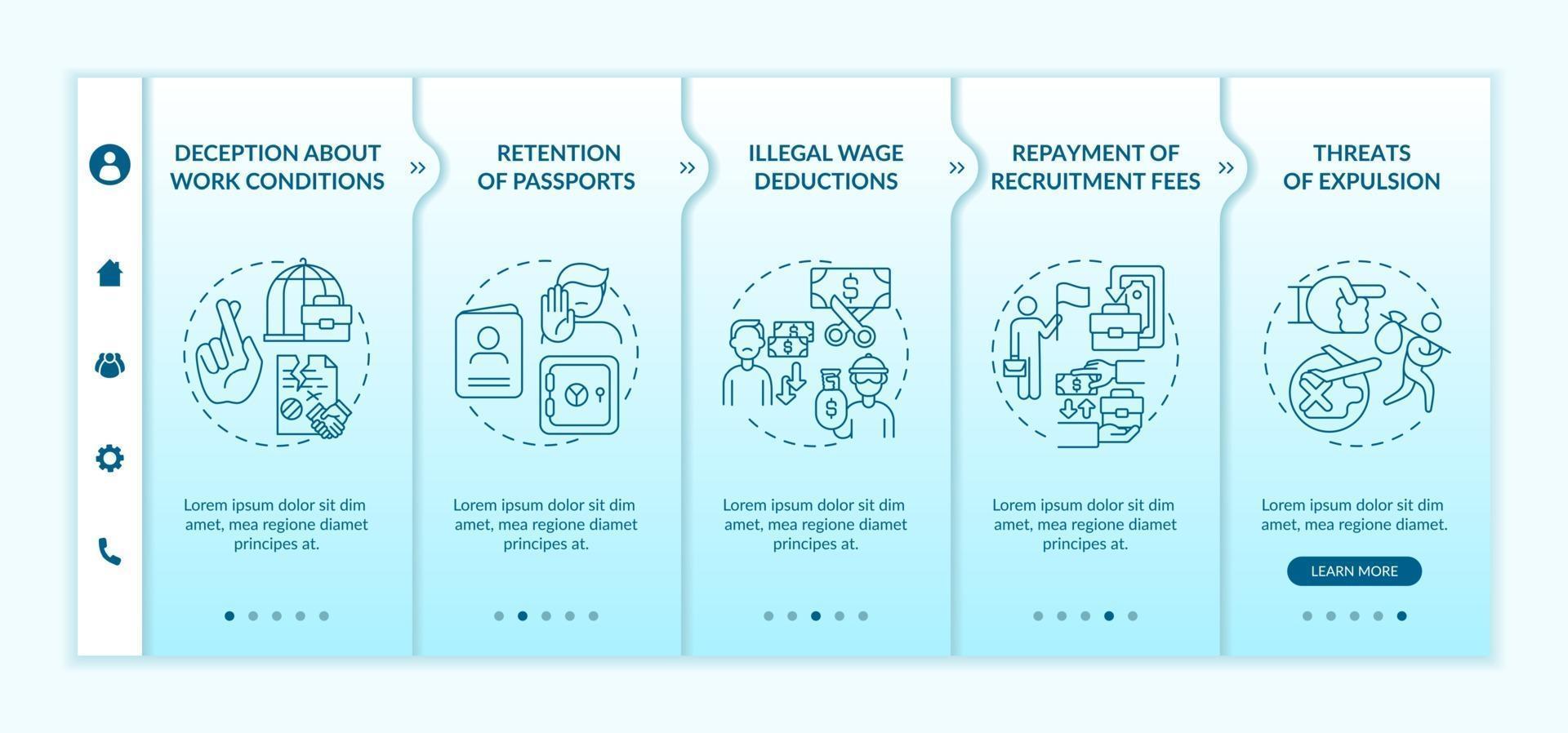 Migrant workers rights violations onboarding vector template