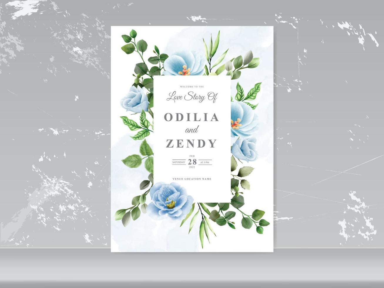tarjeta de boda azul floral y pájaro vector