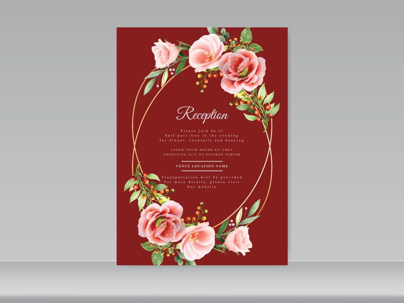 wedding invitation red floral themes vector