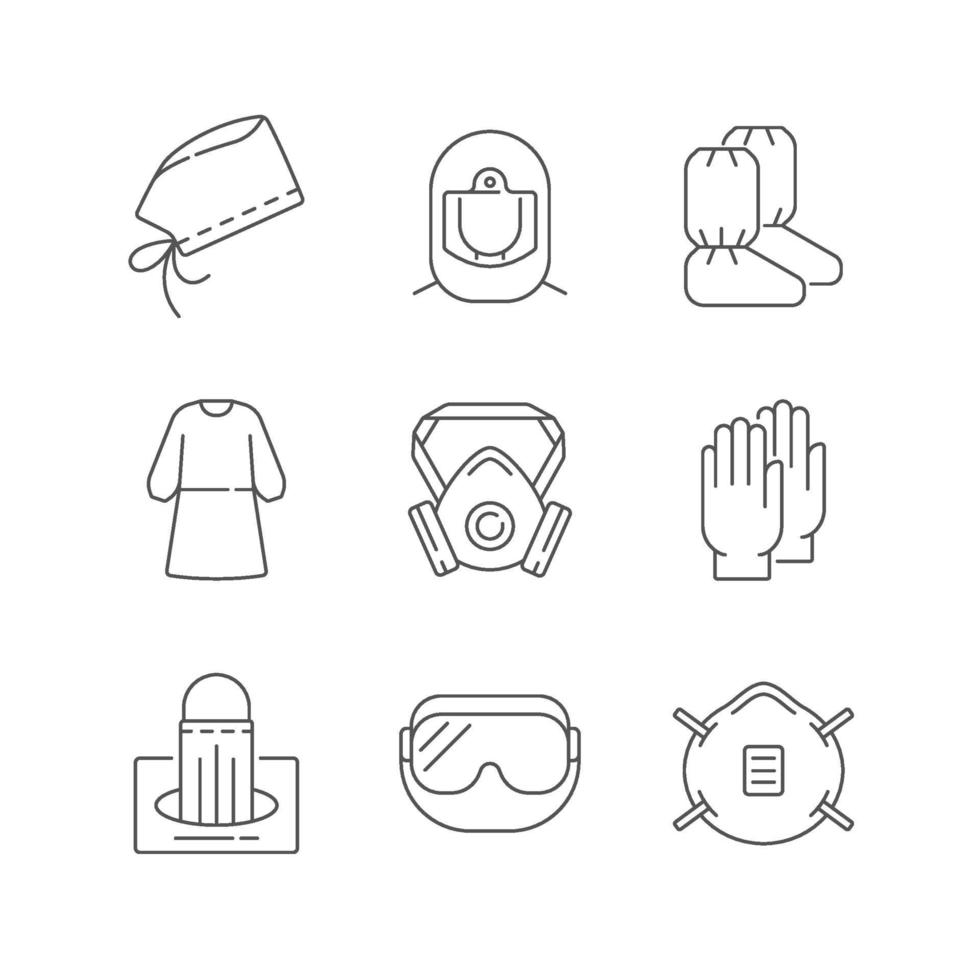 Medical disposable covers linear icons set vector