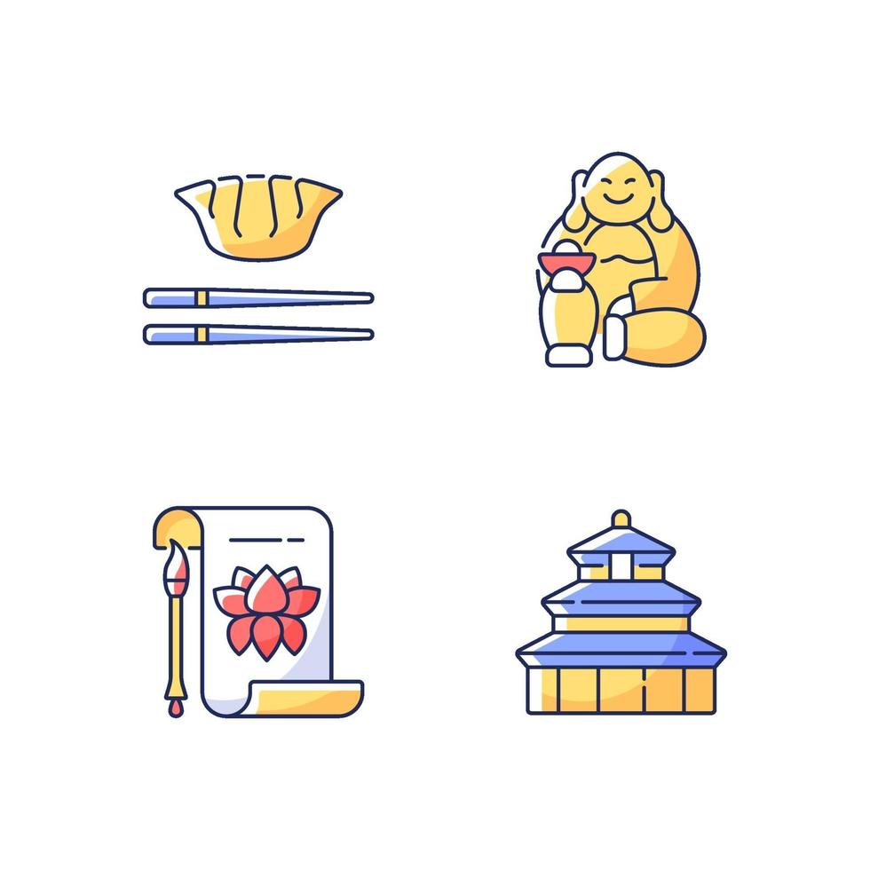 Chinese history RGB color icons set vector