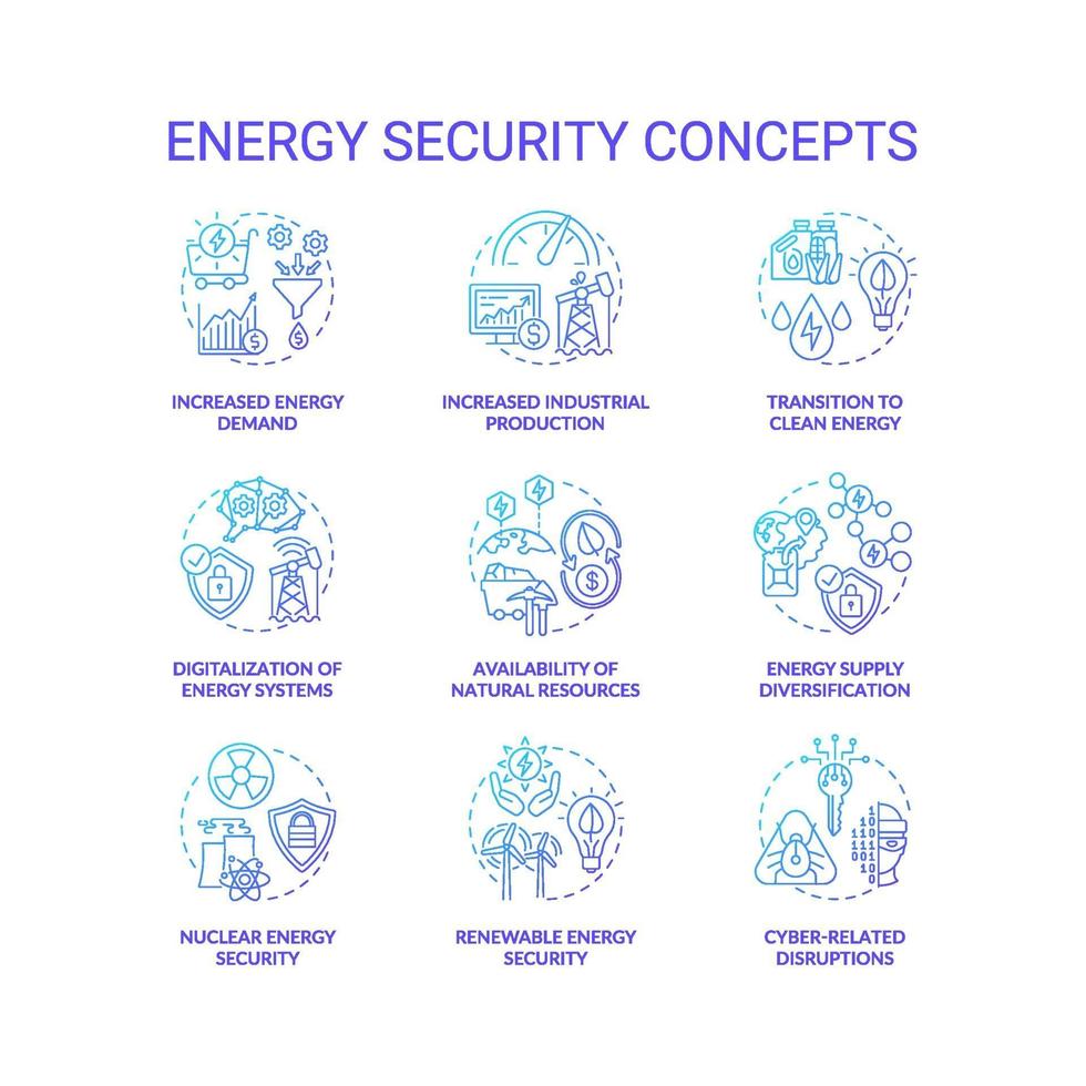 conjunto de iconos de concepto de seguridad energética vector