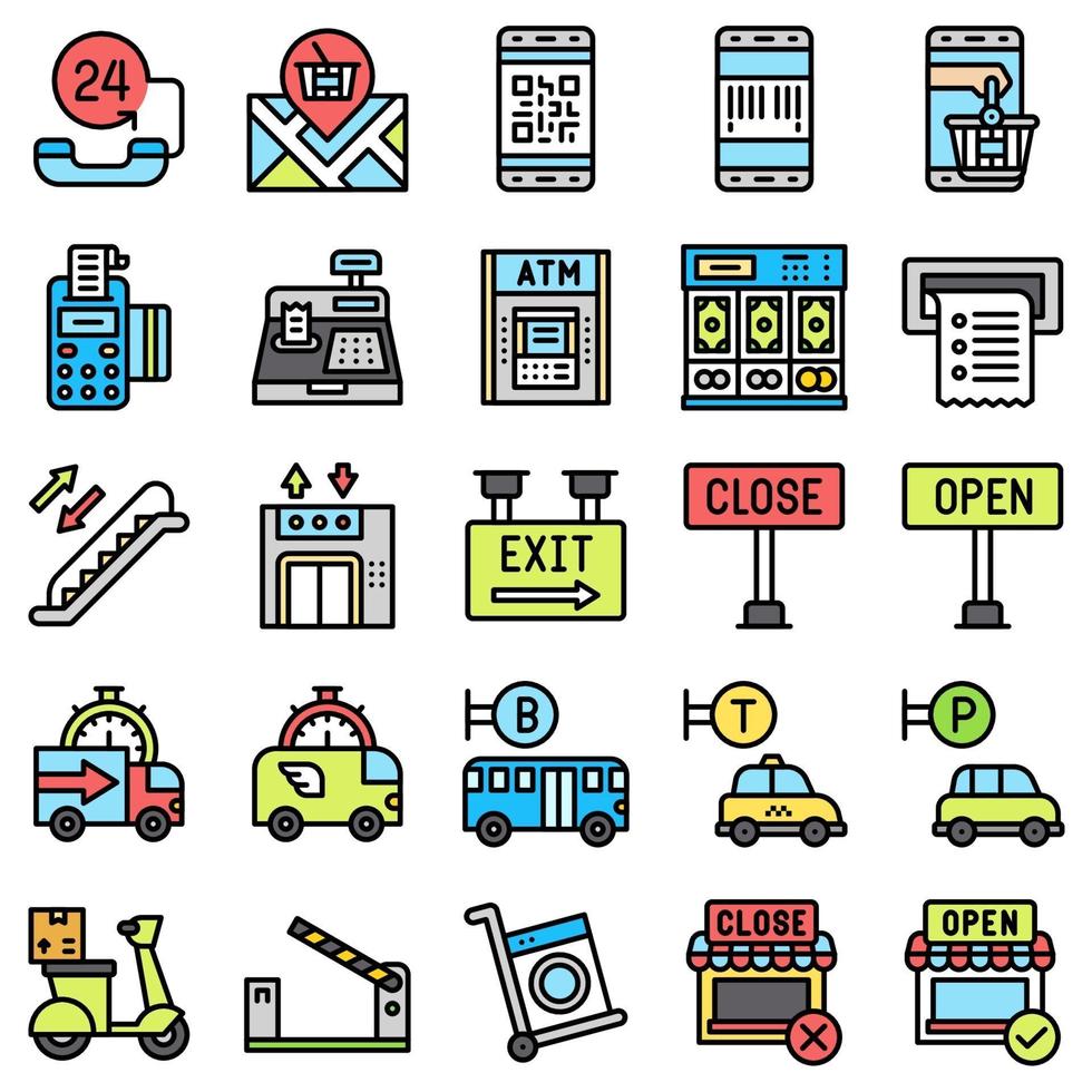 Supermarket and Shopping mall related icon set 7, fiiled style vector