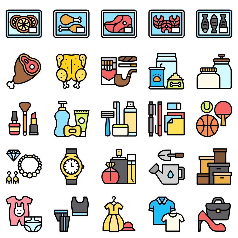 Supermarket and Shopping mall related icon set 3, fiiled style vector