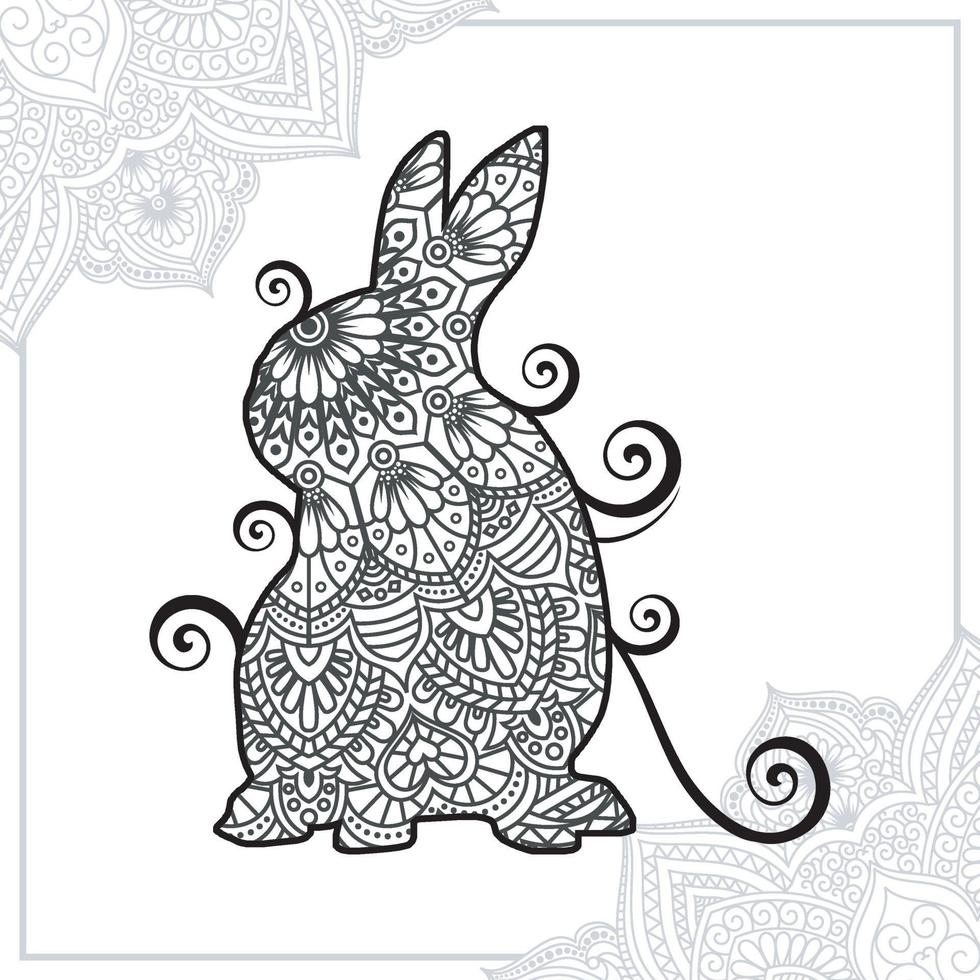 Rabbit Mandala. Vintage decorative elements. Oriental pattern, vector illustration.