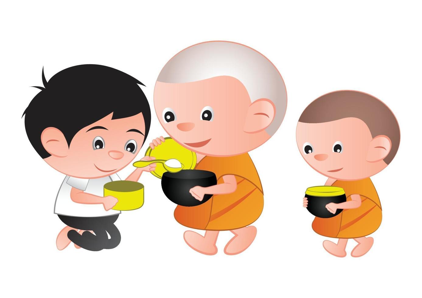 Buddhist gives food offering to a monk vector