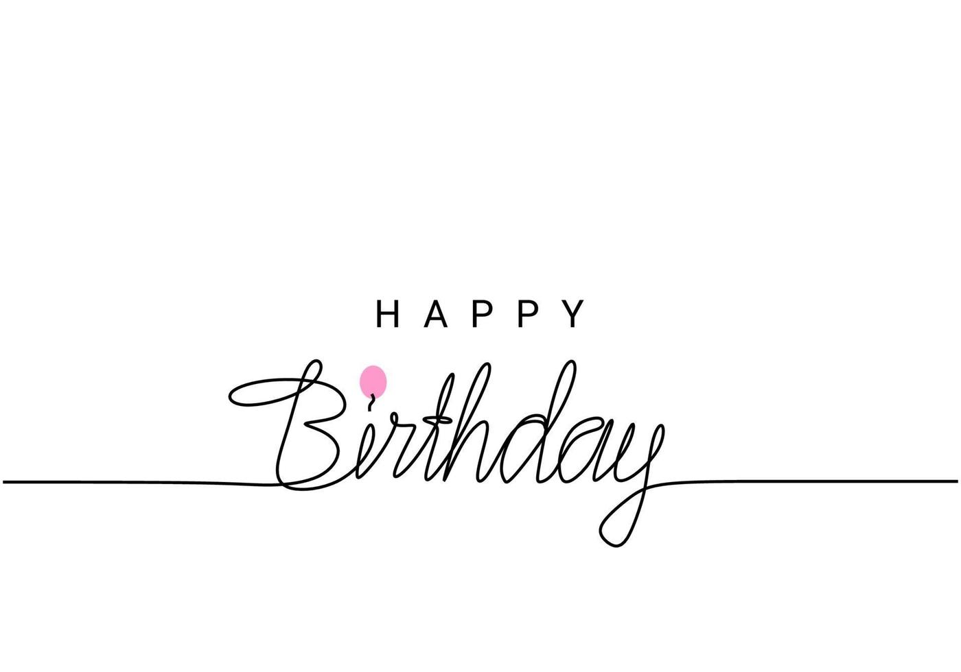 Happy Birthday lettering, continuous line drawing, banner, poster, flyers, greeting cards, hand lettering, emblem or logo design, one single line on white background, isolated on white background. vector