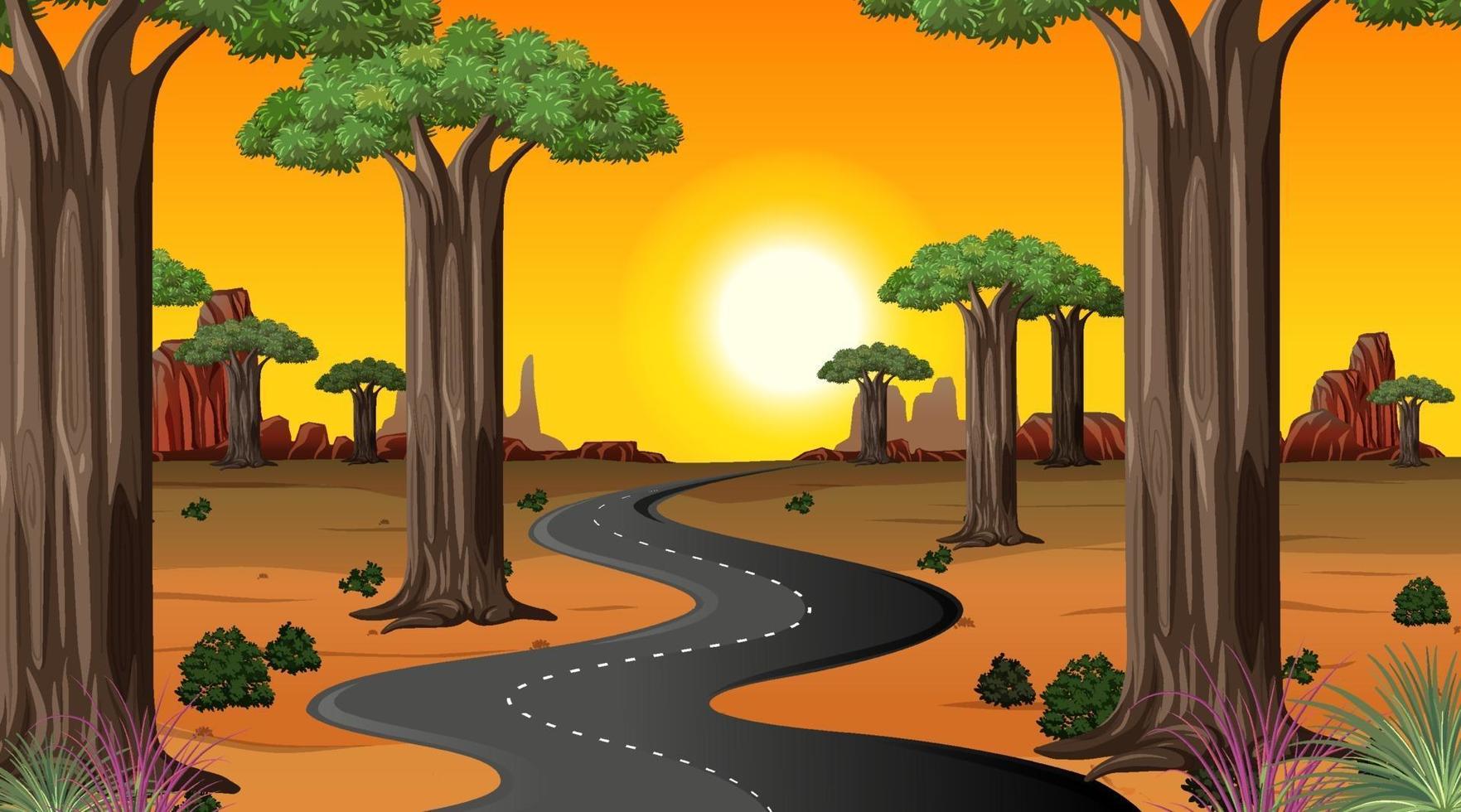 Nature road scene at sunset vector