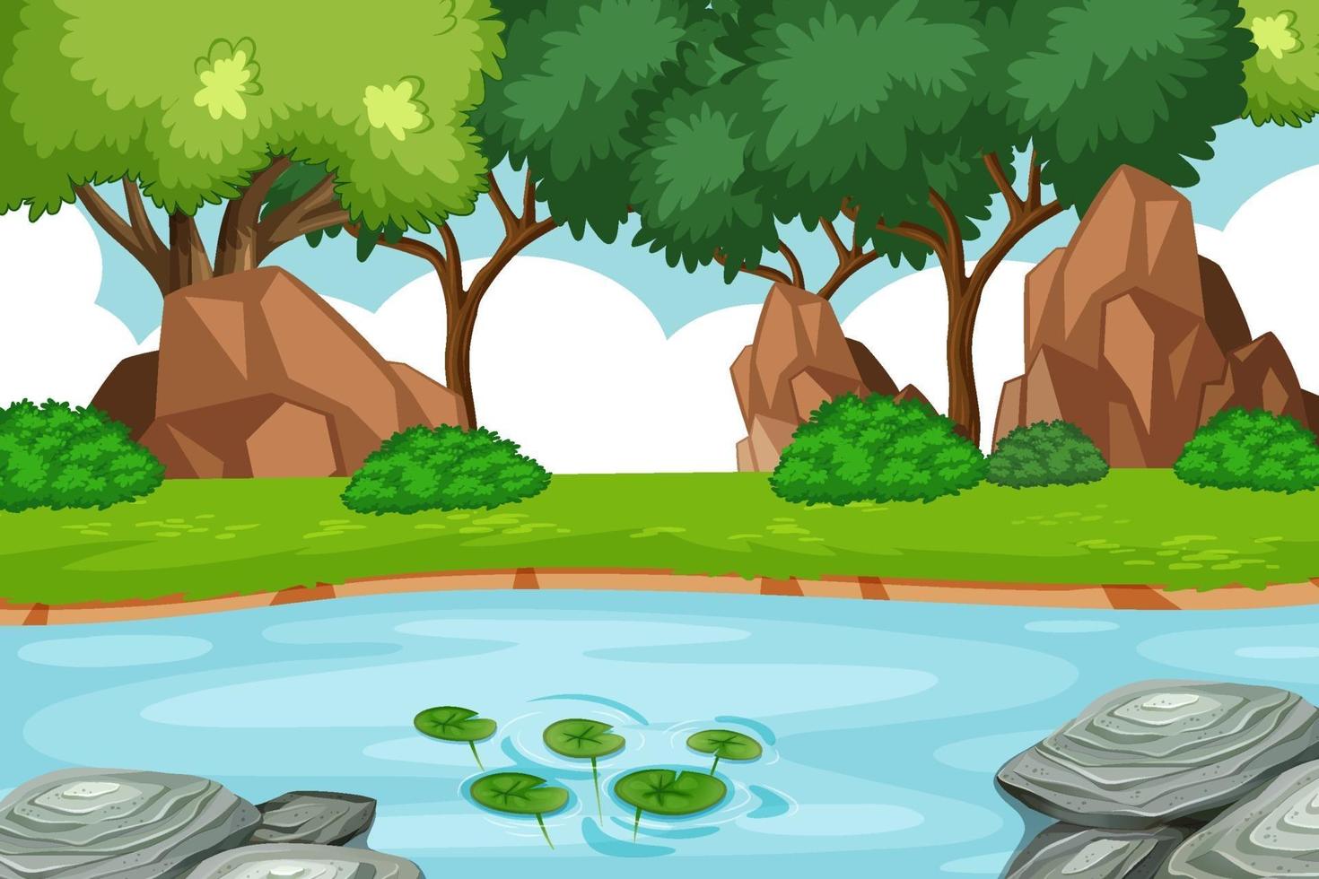 Empty park scene with many trees and swamp vector