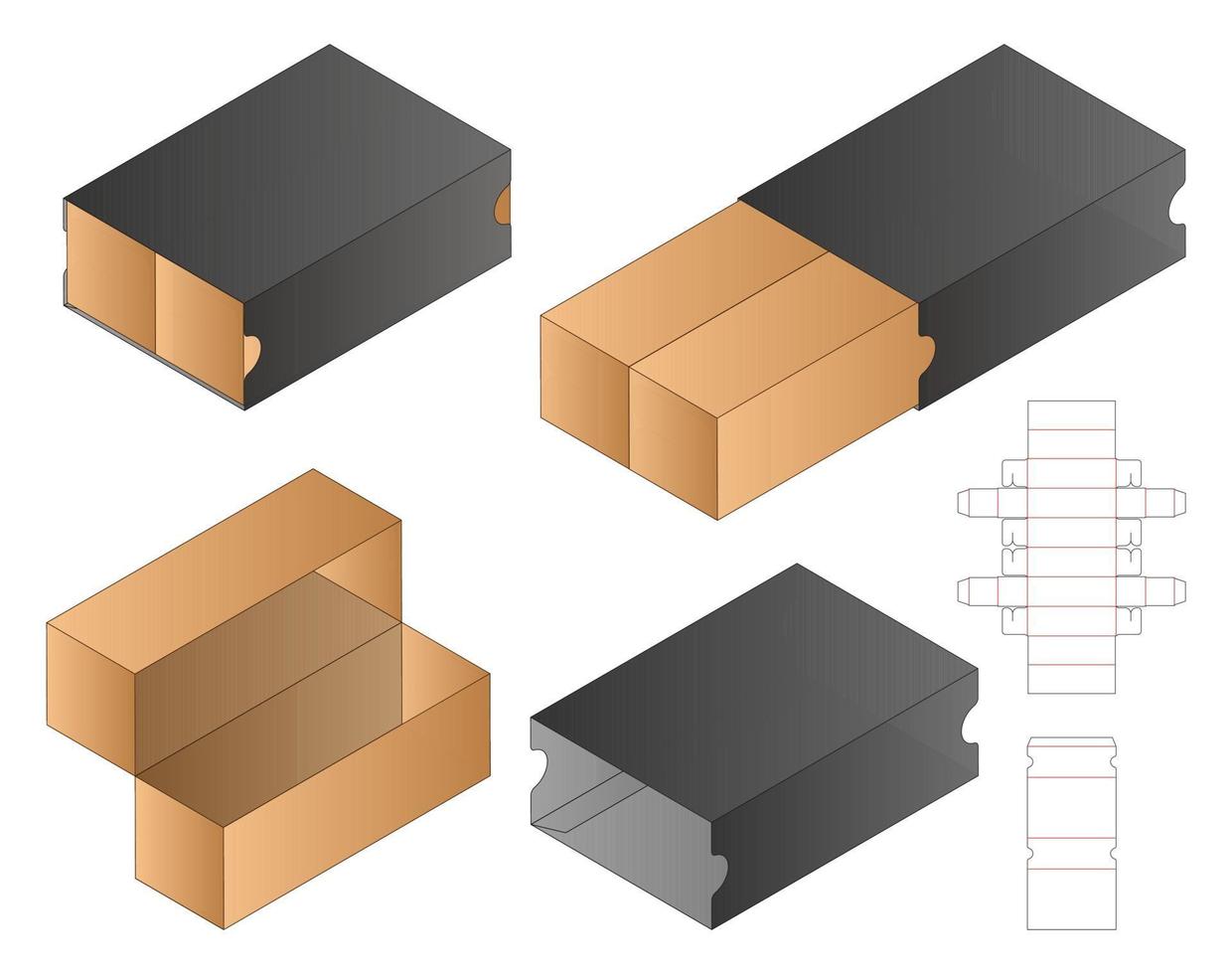 diseño de plantilla troquelada de embalaje de caja. Maqueta 3d vector