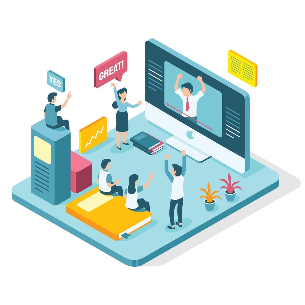 Isometric Virtual Online Meeting Concept vector