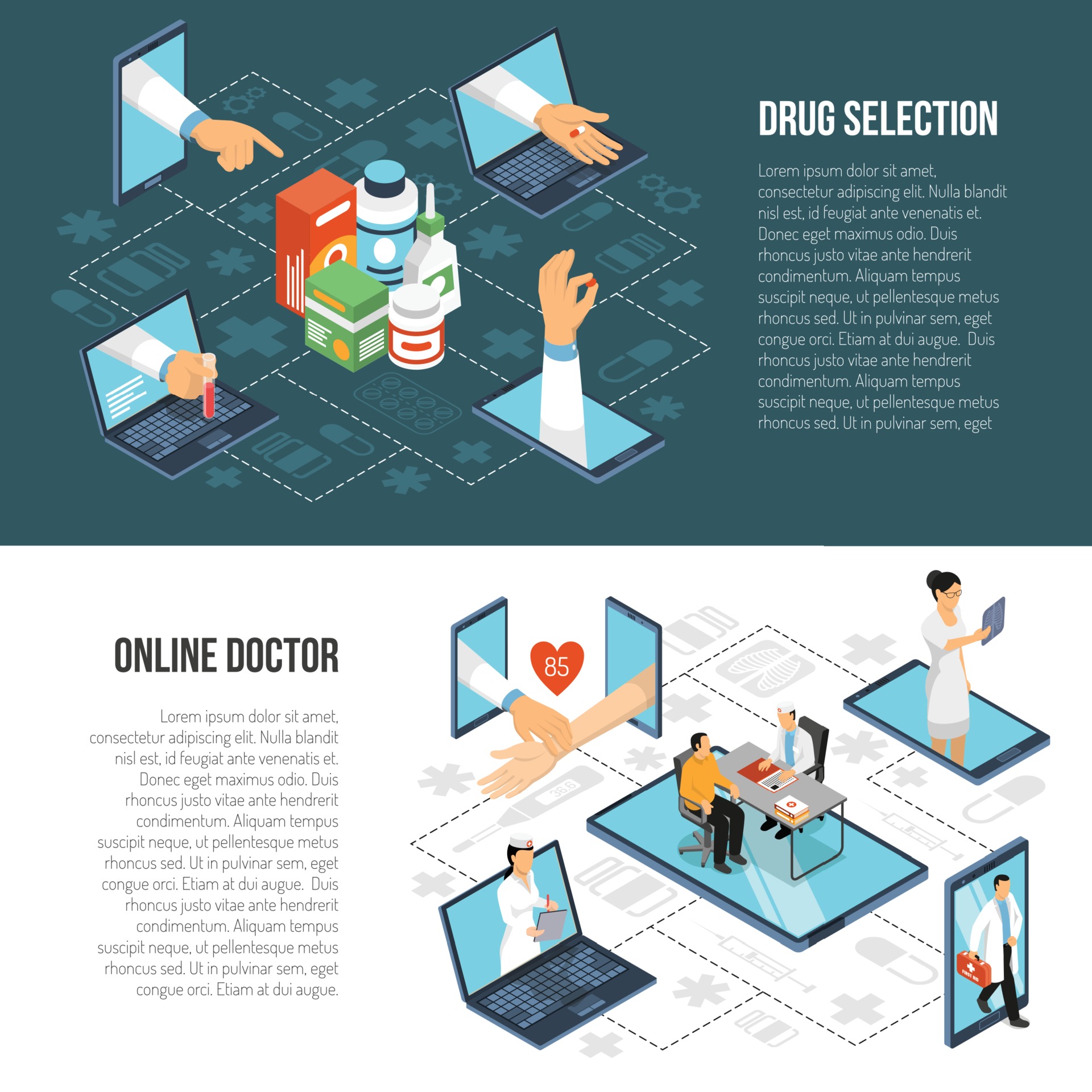 Online Medical Diagnosis Isometric Banners Vector Illustration 2355752