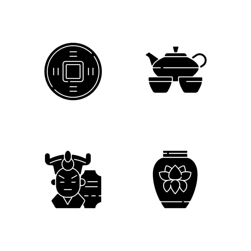 Asia black glyph icons set on white space vector