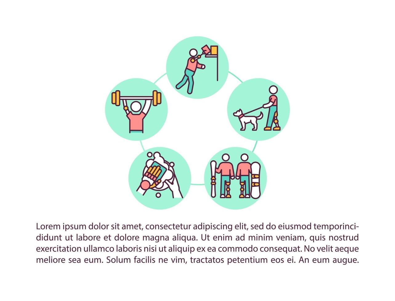 Realización de actividades diarias e iconos de líneas de concepto deportivo con texto. vector