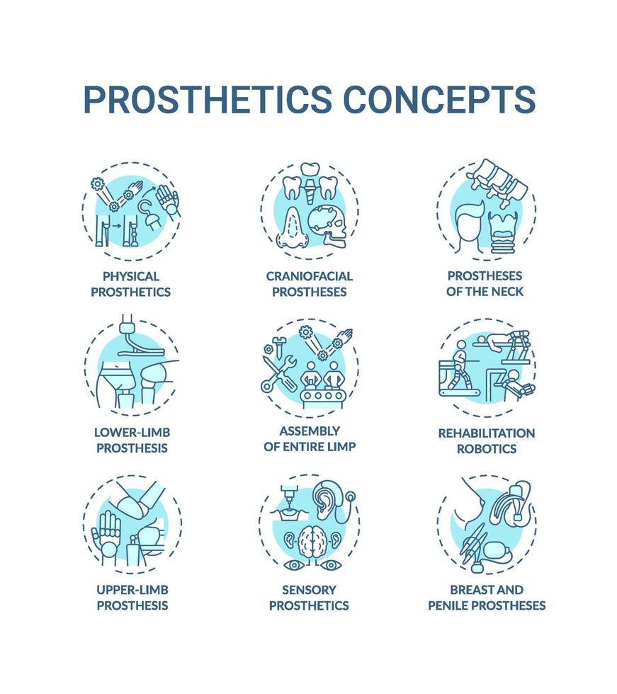 Prosthetics concept icons set vector