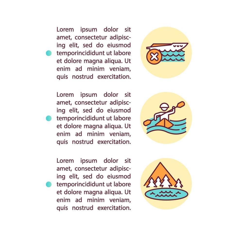 kayak en lugar de iconos de línea de concepto de recorrido en lancha rápida con texto vector