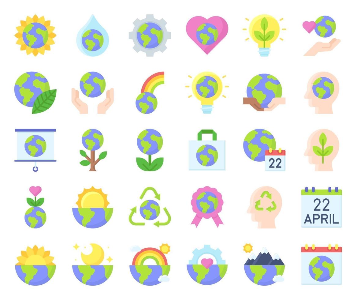 Earth Day related vector icon set, flat style