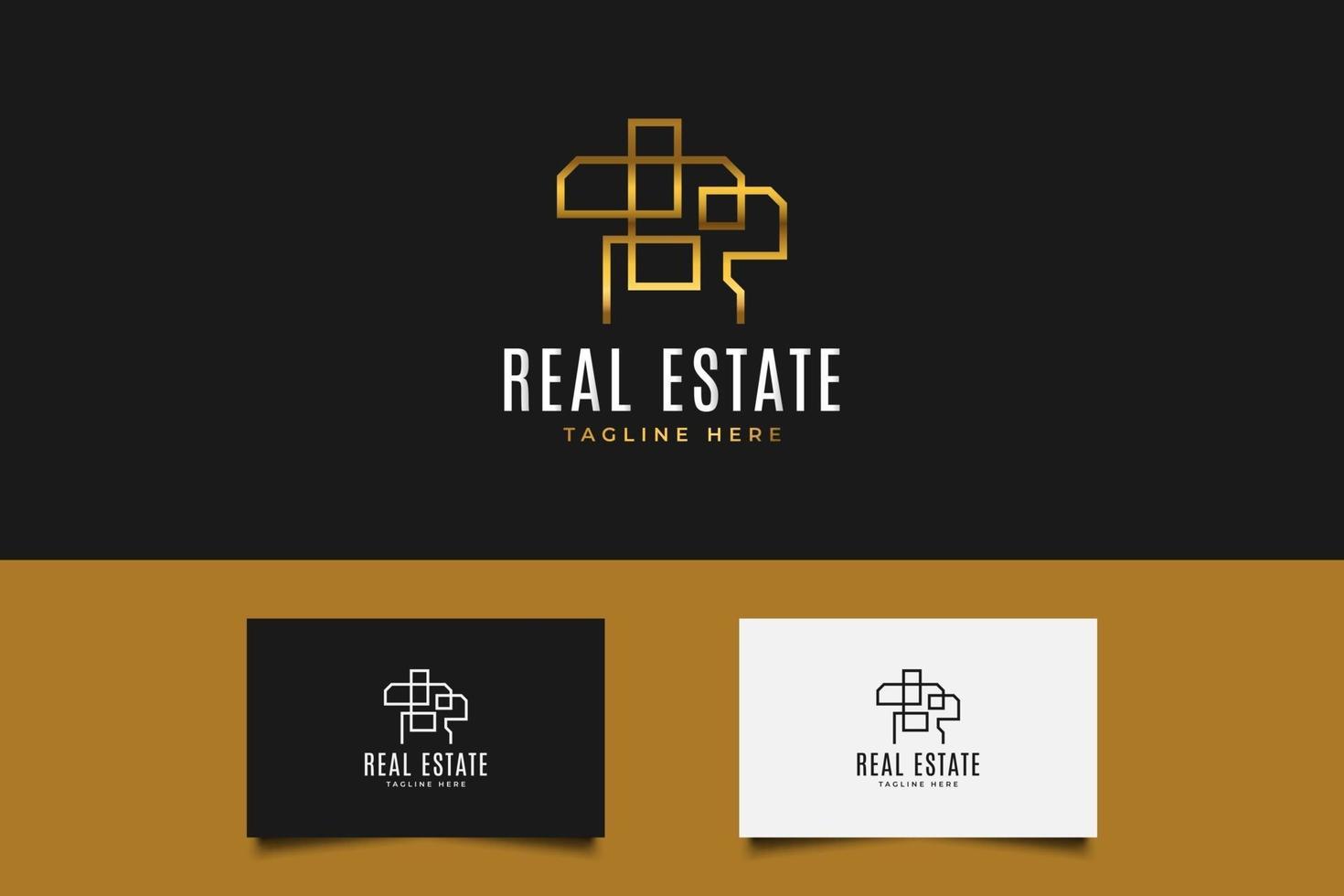 Gold Real Estate Logo with Line Style. Construction, Architecture or Building Logo Design Template vector